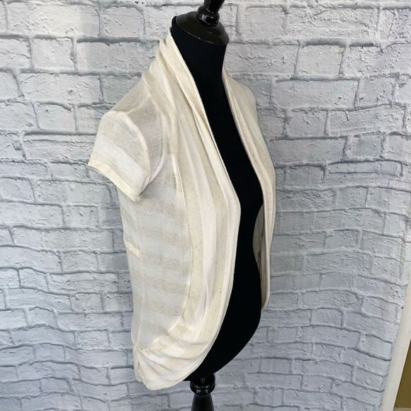 Wet seal open front short sleeve stripe cardigan w/cinch waist cream sz XS - Picture 2 of 9